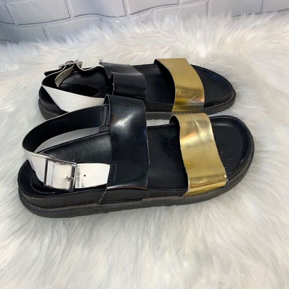 Zara Trafaluc Black/Wht/Gold Strap Sandal … - Picture 2 of 7